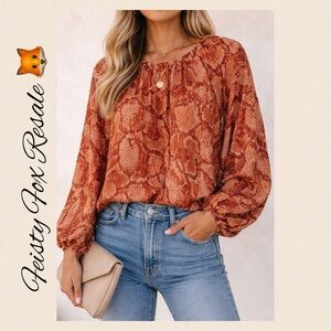 VICI Rust Snakeskin Print Balloon Sleeve Blouse – Medium
